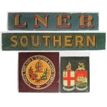 A lot containing 4 x painted carriage boards. LNER. SOUTHERN. LMS and GWR. All good original