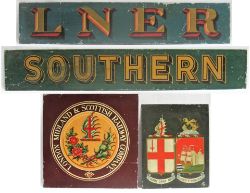 A lot containing 4 x painted carriage boards. LNER. SOUTHERN. LMS and GWR. All good original