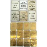 12 x Midland Railway brass lever description plates. Some marked on rear EX DARFIELD together with 6