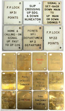 12 x Midland Railway brass lever description plates. Some marked on rear EX DARFIELD together with 6