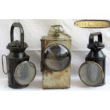 3 x Railway Lamps. SR Signal lamp interior. SR 3 aspect Guards Hand lamp complete with internal