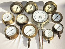 A Lot containing a collection of 11 x Diesel Loco Brass Pressure Gauges. Ideal spares for