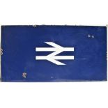 BR(E) Enamel single flanged Double Arrow sign in white on blue back ground. Good condition with