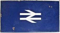 BR(E) Enamel single flanged Double Arrow sign in white on blue back ground. Good condition with