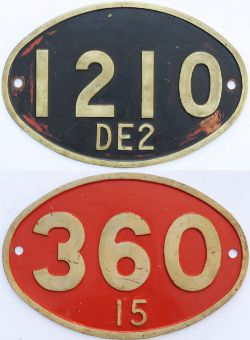 Rhodesian Railways cast brass cabside numberplate 1210 DE2. Together with a similar 360 15. (2