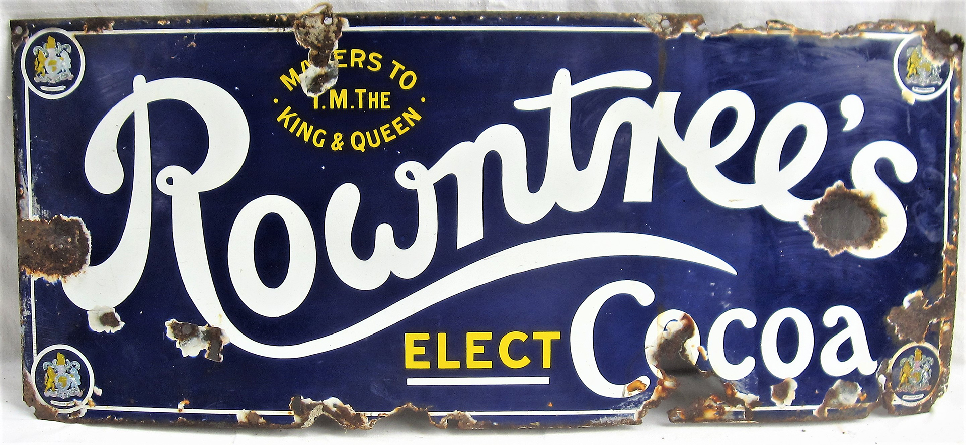 Enamel Advertising Sign. ROWNTREES ELECT COCOA. Some missing enamel but restorable sign.