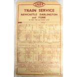 LNER Poster Timetable. Train Service NEWCASTLE DARLINGTON and YORK. Dated 7th May 1945. Slight