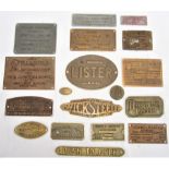 A lot containing a collection of approximately 18 x Brass Maker's Plates from various manufacturers.