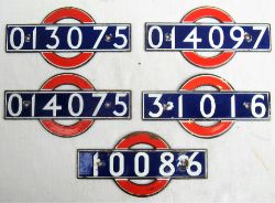 A lot containing a collection of 5 x enamel London Transport Underground carriage number plates as