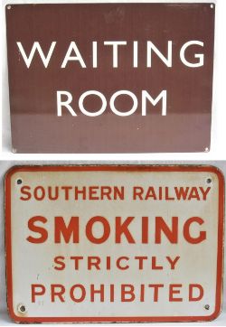 Southern Railway Enamel Sign. SMOKING STRIGHTLY PROHIBITED together with BR(W) screen printed sign