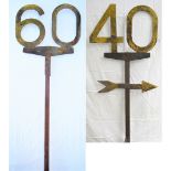 2 x Post mounted speed restriction Track Signs 60 MPH Original condition measuring 86 in tall and 40