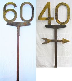 2 x Post mounted speed restriction Track Signs 60 MPH Original condition measuring 86 in tall and 40