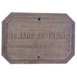 Stratford - Upon-Avon & Midland Junction Railway cast iron notice BEWARE OF TRAINS. Original