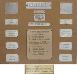 A collection of Diesel Locomotive cab description / operation instruction plates fitted to a