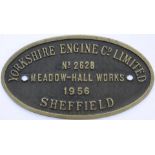 Worksplate YORKSHIRE ENGINE CO LIMITED No 2628 1956 ex 0-4-0 DE supplied new to Workington