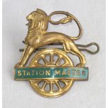 BR(S) Lion over Wheel gilt STATION MASTER Cap Badge in excellent condition.