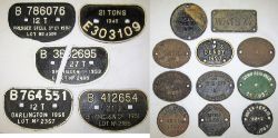 5 x Cast Iron Wagon D Plates to include B 786076 12 TON PRESSED STEEL 1962. 21 TONS 1948 E 303109. B