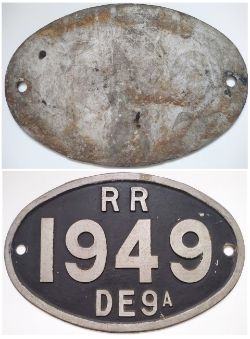 Rhodesian Railway cab side aluminium number plate. Class DE 9A 1949. Original Condition.