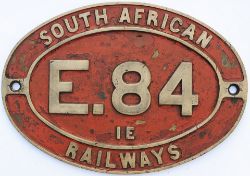 South African Railways brass cabside numberplate E84 1E.