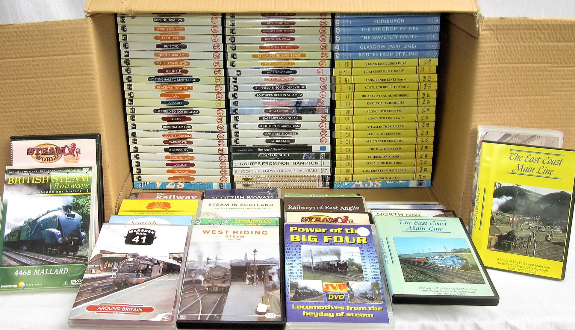 A large collection of steam railway DVDs all boxed and in good condition. Featured are East Coast