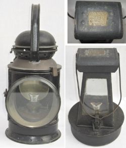 A pair of GWR Hand lamps. GWR 3 aspect Guards lamp together with an unusual ground lamp plated NORTH