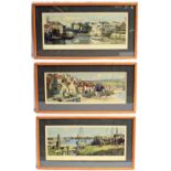 3 x Framed & Glazed Carriage Prints. RIVER OUSE York by G Russell. Modern frame. STAITHES by G