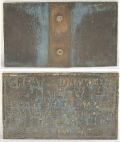 GNR Cast Iron BOT Notice. BEWARE OF THE TRAINS. Original condition measuring 22 x 12.5 in.