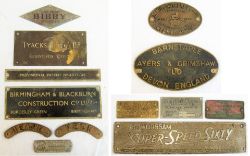 A lot containing Miscellaneous Brass Maker's Plates. SAMUEL WITHERS West Bromwich. AYERS &