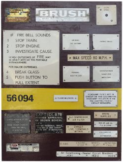 A collection of Diesel Locomotive cab description / operation instruction plates fitted to a