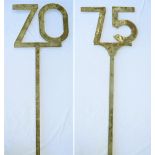 2 x Post mounted speed restriction Track Signs. 70 MPH. Original condition measuring 88 in