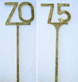 2 x Post mounted speed restriction Track Signs. 70 MPH. Original condition measuring 88 in