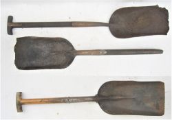 3 x Fireman's shovels. One example minus top T - bar. All well used condition.