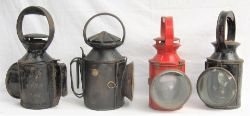 4 x Railway Handlamps. 2 x BR standard (one with LMS top) together with an LMS Hand lamp and an LSWR