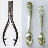 2 x LMS Sugar Tongs. Different LMS engraving as illustrated together with an NER ticket nippers