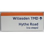 Enamel Depot Direction Sign WILLESDEN TMD HYTHE ROAD (VIA STEPS). Excellent condition.