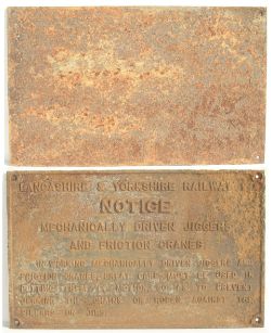 Lancashire & Yorkshire Railway Cast Iron Sign. Notice to Mechanically Driver Jiggers and Friction