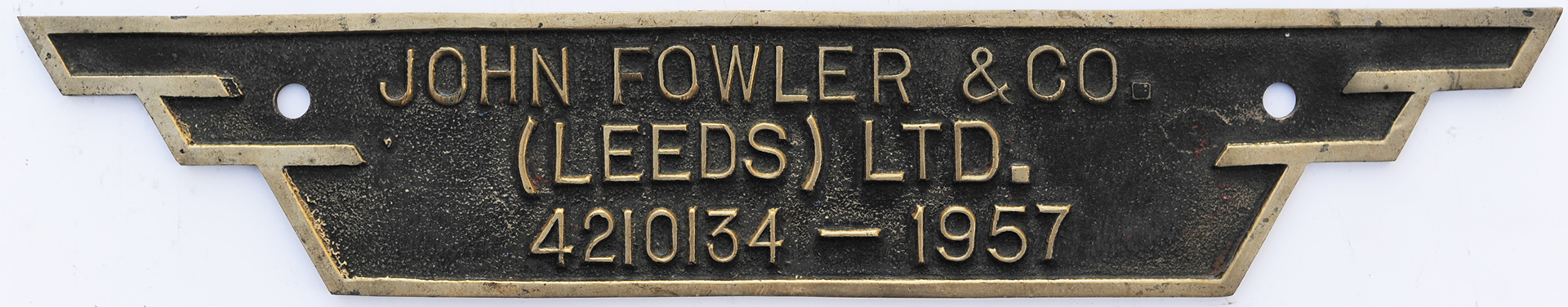 Worksplate JOHN FOWLER & CO LEEDS 4210134 1957 ex 0-4-0 Diesel supplied new to Pressed Steel Co