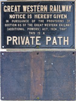 GWR Cast Iron Sign PRIVATE PATH. Repainted front with back original.