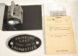 Miscellaneous Lot containing an aluminium plaque SWINDONS LAST LOCOMOTIVE Rebuilt June 86 together
