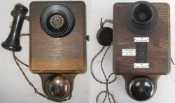 2 x Signal Box or Booking office Telephones. LSWR with enamel plates with separate ear piece