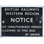 BRW Enamel Signal Box Door Notice. NO UNAUTHORISED PERSON etc. Excellent original condition.