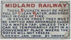 Midland Railway Enamel Fire Buckets Notice. In good condition with some restoration to corner. A