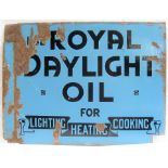 Enamel Advertising Sign. ROYAL DAYLIGHT OIL FOR LIGHTING HEATING and COOKING. Some loss to enamel