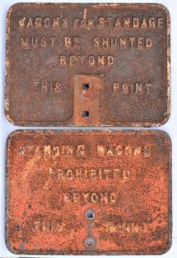 A pair of rare cast iron Plates. WAGONS for STORAGE MUST BE SHUNTED BEYOND THIS POINT together
