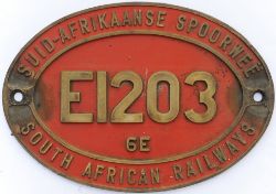 South African Railways brass cabside numberplate E1203 6E ex SAR Electric locomotive built at the