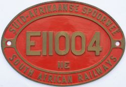 South African Railways brass cabside numberplate E11004 11E ex SAR Electric locomotive . In face