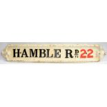 Cast iron street sign from Birmingham. HAMBLE RD 22. Beautiful quality measuring 48 in x 8.5 in.