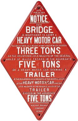 Cast Iron Bridge Diamond. MIDLAND RAILWAY COMPANY DERBY. MOTOR CAR ACTS 1898 & 1903. Complete with