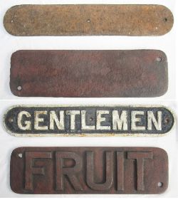 Door Plate cast iron LNER GENTLEMEN together with a Wagon Plate FRUIT. Both original condition.