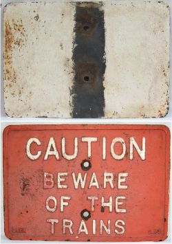 LNER Cast Iron Sign. BEWARE OF THE TRAINS. Measures 20 in x 14 in. Good original condition.